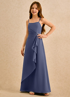 Azazie lolly Girls Formal Robe Demoiselle D'honneur Fillette Robe Trapèze en Mousseline de soie Plissée Bleu Orageux image5