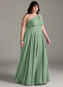 Azazie Charlize Robes de demoiselle d'honneur Robe Trapèze en Mousseline de soie Ue épaule Matcha image10