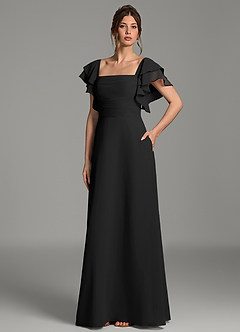 Azazie Dacia Bridesmaid Dresses Black A-Line Ruched Chiffon Dress image6
