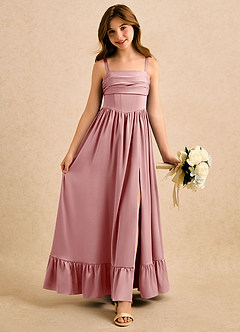 Azazie Maisie Girls Formal Blumenmädchenkleider A-Linie Gestreift Stretch-Satin Kleid Altrosa image1