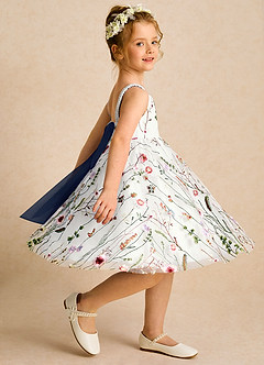 Azazie Peppa Flower Girl Dresses Ivory Dark Navy A-Line Sweetheart Neckline Tulle Dress image4