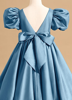 Azazie Jellybean Flower Girl Dresses Steel Blue Ball-Gown Ruched Matte Satin Dress image5