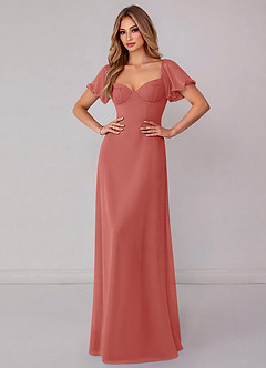 Azazie Fatima Bridesmaid Dresses Antique Rose A-Line with Pockets Chiffon Dress image2