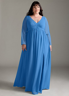 Azazie Teton Zwangerschaps Bruidsmeisjekleding A-Lijn Lange mouw Chiffon Vloerlengte Jurk image9