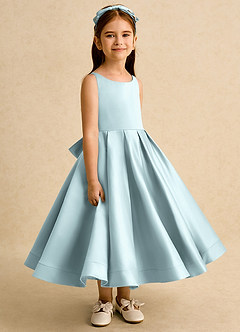 Azazie Babs Blumenmädchenkleider Ballkleid Plissee Matte Satin Kleid Nebel image3