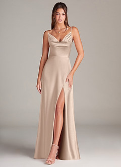 Azazie Sarella Robes de demoiselle d'honneur Robe Trapèze en Satin extensible Plissé Rose Anglais image1