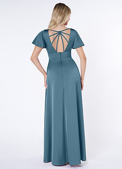 Azazie Lani Brautjungfernkleider A-Linie Volantärmel Stretch-Satin Kleid Bermudablau image2