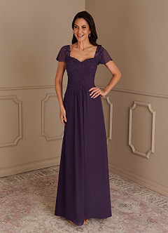Azazie Gwenyth Mother of the Bride Dresses Plum A-Line Lace Chiffon Dress image5