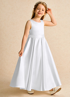 Azazie Cherry Flower Girl Dresses White White Ball-Gown Pleated Matte Satin Dress image5