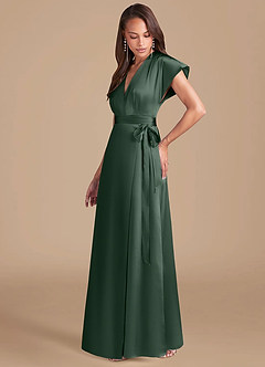 Azazie Nico Bridesmaid Dresses Eucalyptus A-Line Pleated Metallic Satin Dress image3