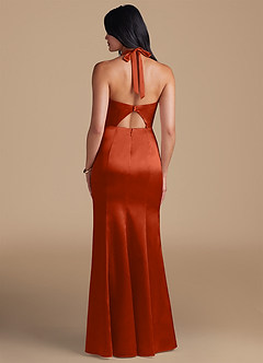 Azazie Emeria Bridesmaid Dresses Paprika Sheath Side Slit Metallic Satin Dress image2