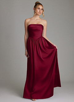 Azazie Zena Bridesmaid Dresses Burgundy A-Line Strapless Stretch Satin Dress image4