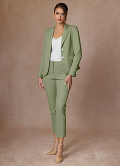 front Whitney Pistachio Refined Weave Performance Cropped Pants Suit