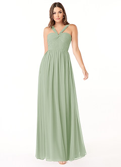 Azazie Dionne Brautjungfernkleider A-Linie Korsett Chiffon Kleid Staubiger Salbeigrün image1
