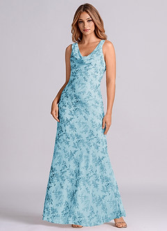 Azazie Rylina 신부 들러리 드레스 인어 주름진 쉬폰 바닥 길이 드레스 image4