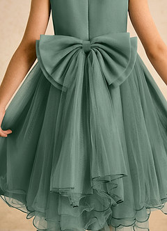 Azazie Lass Abiti da Ragazza di Fiori Abito A-Line in Tulle Fiocco Eucalipto image6