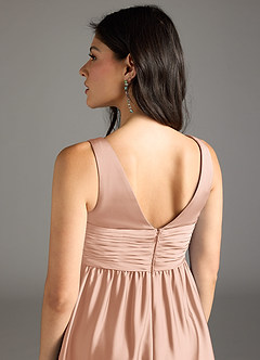 Azazie Yetta Maternity Bridesmaid Dresses A-Line Pleated Stretch Satin Floor-Length Dress image5