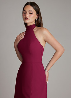 Azazie Myra Bridesmaid Dresses Burgundy A-Line High Neck Chiffon Dress image3