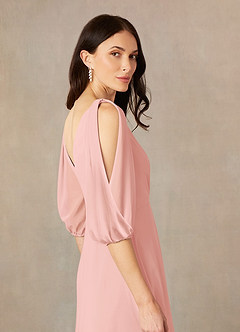 Azazie Bronwyn Kleider für die Brautmutter A-Linie V-Hals Gerüscht Chiffon Kleid Rosettenrosa image5
