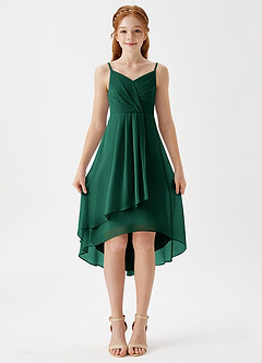 Azazie Mariam Junior Emerald A-Line Pleated Chiffon Dress image4
