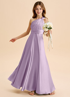 Azazie Charlize Junior Frosted Lilac A-Line Pleated Stretch Satin Dress image4