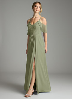 Azazie Dakota Bridesmaid Dresses Pistachio A-Line V-Neck Pleated Chiffon Dress image4
