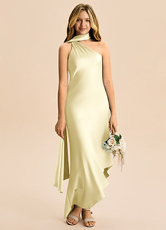 Azazie Briony Junior Etui Plissee Stretch-Satin Kleid Zitronensorbet image5