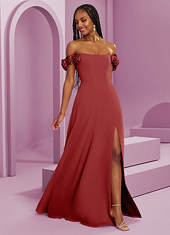 Barbie ♥ Azazie Robes de demoiselle d'honneur Robe Trapèze Convertible en Mousseline de soie Épaule décolletée Rouille image8