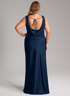 Azazie Rylina Bridesmaid Dresses Dark Navy Mermaid Stretch Satin Dress image2