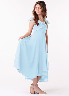 Azazie Posie Junior Sky Blue A-Line Ruched Chiffon Dress image3