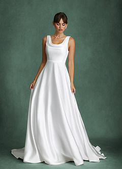 Azazie Cassandra Wedding Dresses Diamond White A-Line with Pockets Stretch Satin Dress image4
