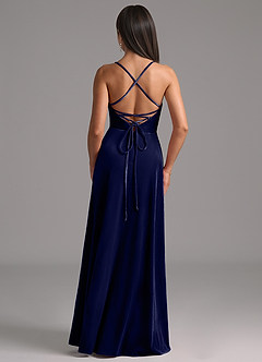 Azazie Mei Bridesmaid Dresses Dark Navy A-Line Corset Velvet Dress image4