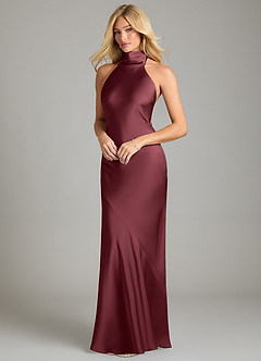 Azazie Velli Bridesmaid Dresses Merlot Mermaid High Neck Stretch Satin Dress image1