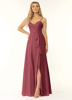 Azazie Naeem Brautjungfernkleider A-Linie V-Hals Rüsche Chiffon Kleid Merlot image1