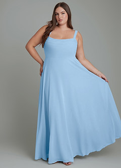 Azazie Shaude Bridesmaid Dresses Powder Blue A-Line Pleated Chiffon Dress image6