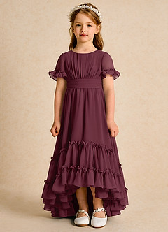 Azazie Kass Flower Girl Dresses Cabernet A-Line Pleated Chiffon Dress image4