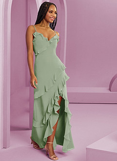 Barbie ♥ Azazie Vestidos de damas de honor Vestido de Salvia Polvorienta de Gasa de Corte Recto image4