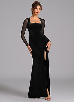 Azazie Megan Bridesmaid Dresses Black Mermaid Long Sleeve Mesh Dress image1