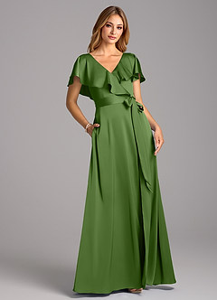Azazie Lainey At-home Try On Dresses Eucalyptus A-Line with Pockets Stretch Satin Dress image1