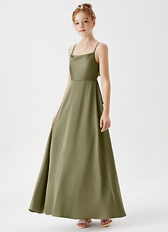 Azazie Shale Junior Pistachio A-Line Stretch Satin Dress image2