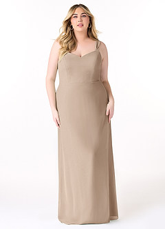 Azazie Denice Bridesmaid Dresses Taupe Sheath Pleated Chiffon Dress image9