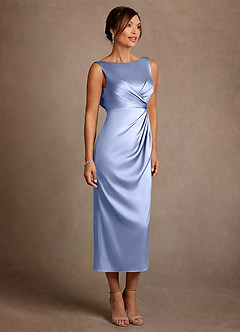 Azazie Mazhe Kleider für die Brautmutter A-Linie Plissee Stretch-Satin Kleid Eis image4