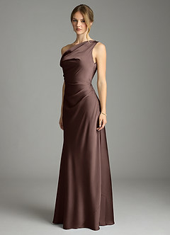 Azazie Emerson Bridesmaid Dresses Ganache Mermaid Off the Shoulder Stretch Satin Dress image4