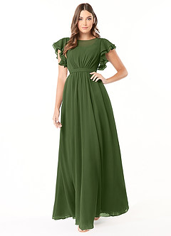 Azazie Daphne Modest Bridesmaid Dresses A-Line Ruffled Chiffon Floor-Length Dress image5