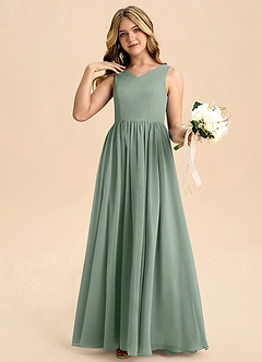 Azazie Hathaway Junior Silver Sage A-Line Bow Chiffon Dress image5