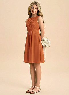 Azazie Skyla Junior Vestido de Canela de Gasa de Corte en A con Plisado image4