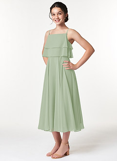 Azazie Ensley Junior Dusty Sage A-Line Pleated Chiffon Dress image4