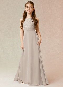 Azazie Snow Junior Abito A-Line in Chiffon Pizzo Gelo image1