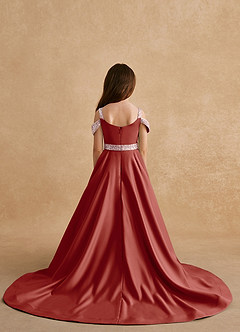 Azazie Jodi Flower Girl Dresses Terracotta A-Line Matte Satin Dress image2