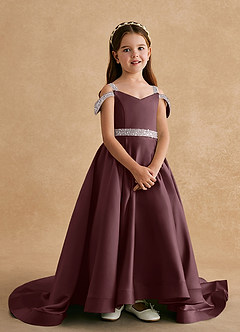 Azazie Jodi Flower Girl Dresses Sangria A-Line Matte Satin Dress image4